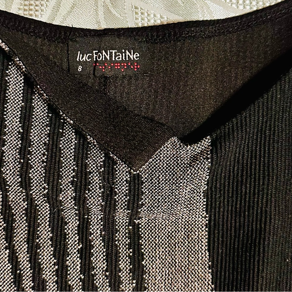 Long Sleeve Black Dress with Geometric Knit - Picture 3 of 3
